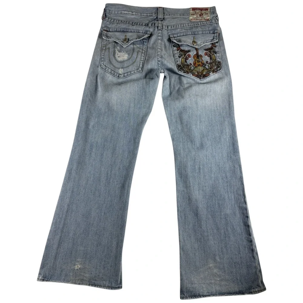 True Religion Jeans Mens 38 Blue Denim Medium Wash Bootcut Leg Streetwear Grunge